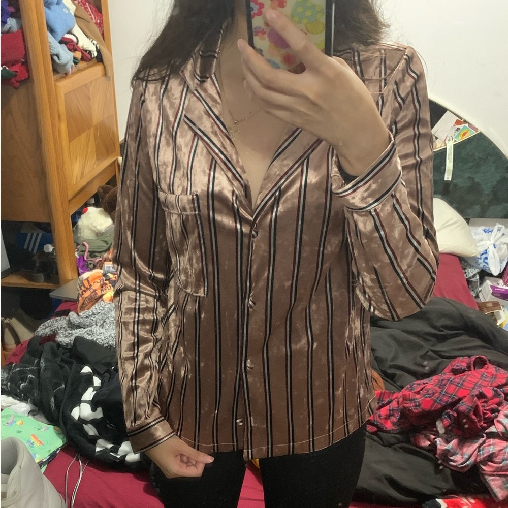 Pink w/Stripes Velvet Top - Picture 4 of 4